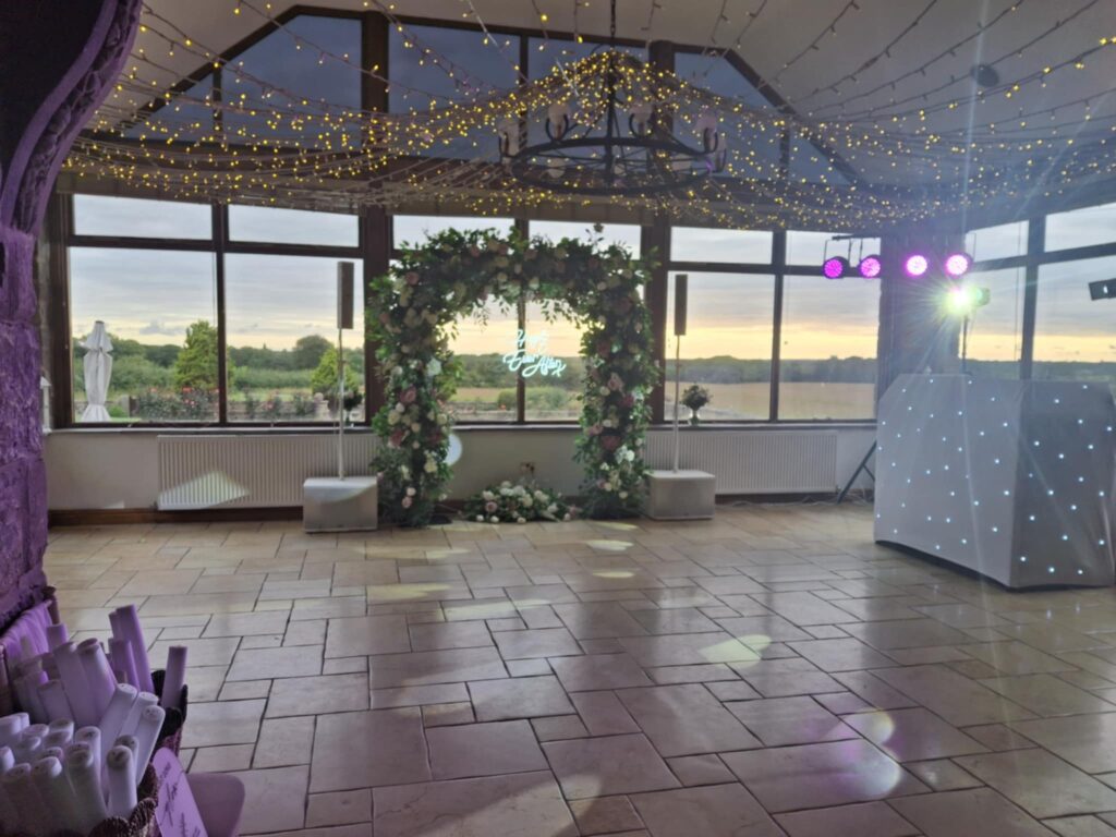wedding dj set up at beeston manor