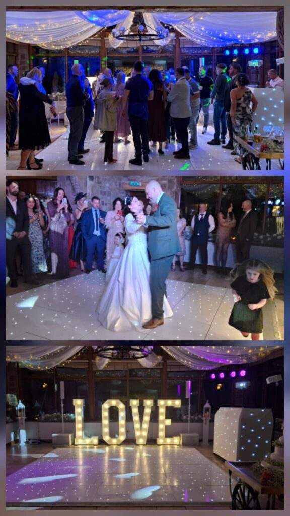 wedding dj dance floor LOVE letters Lancashire