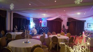 1 of our DJ's set up for a Christmassy wedding at the Dunkenhalgh hotel