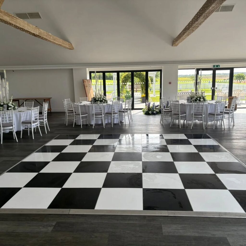 chequered dance floor hire black & white